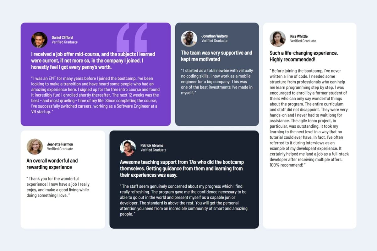 Testimonials grid section
