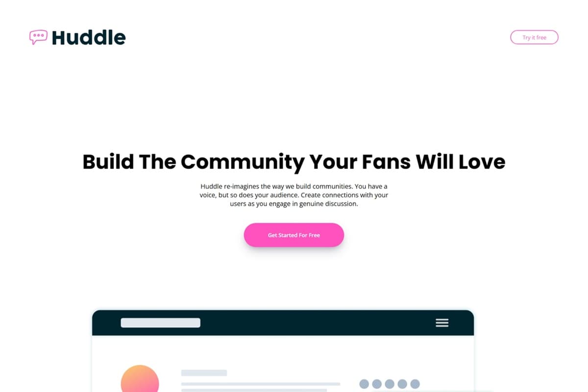 Huddle landing page with curved sections