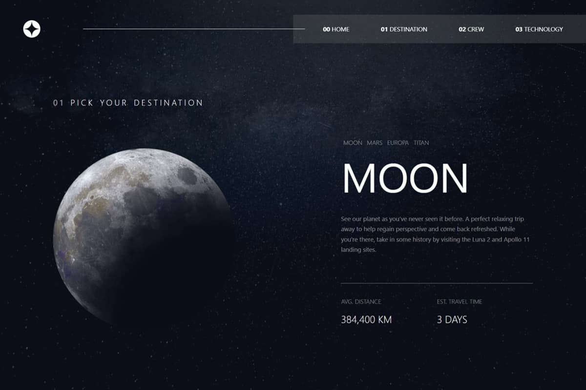 Space tourism multi-page website