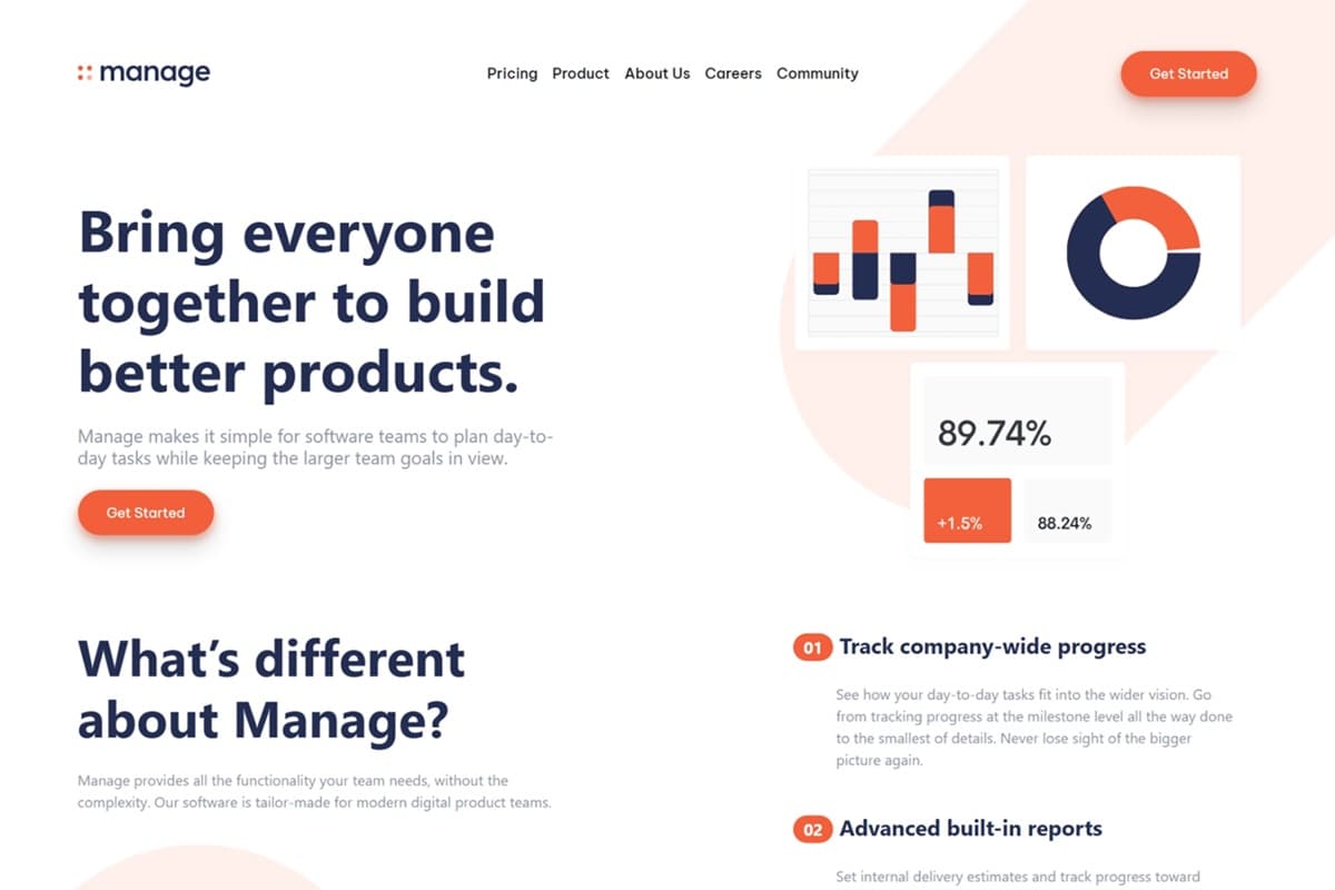 Manage landing page