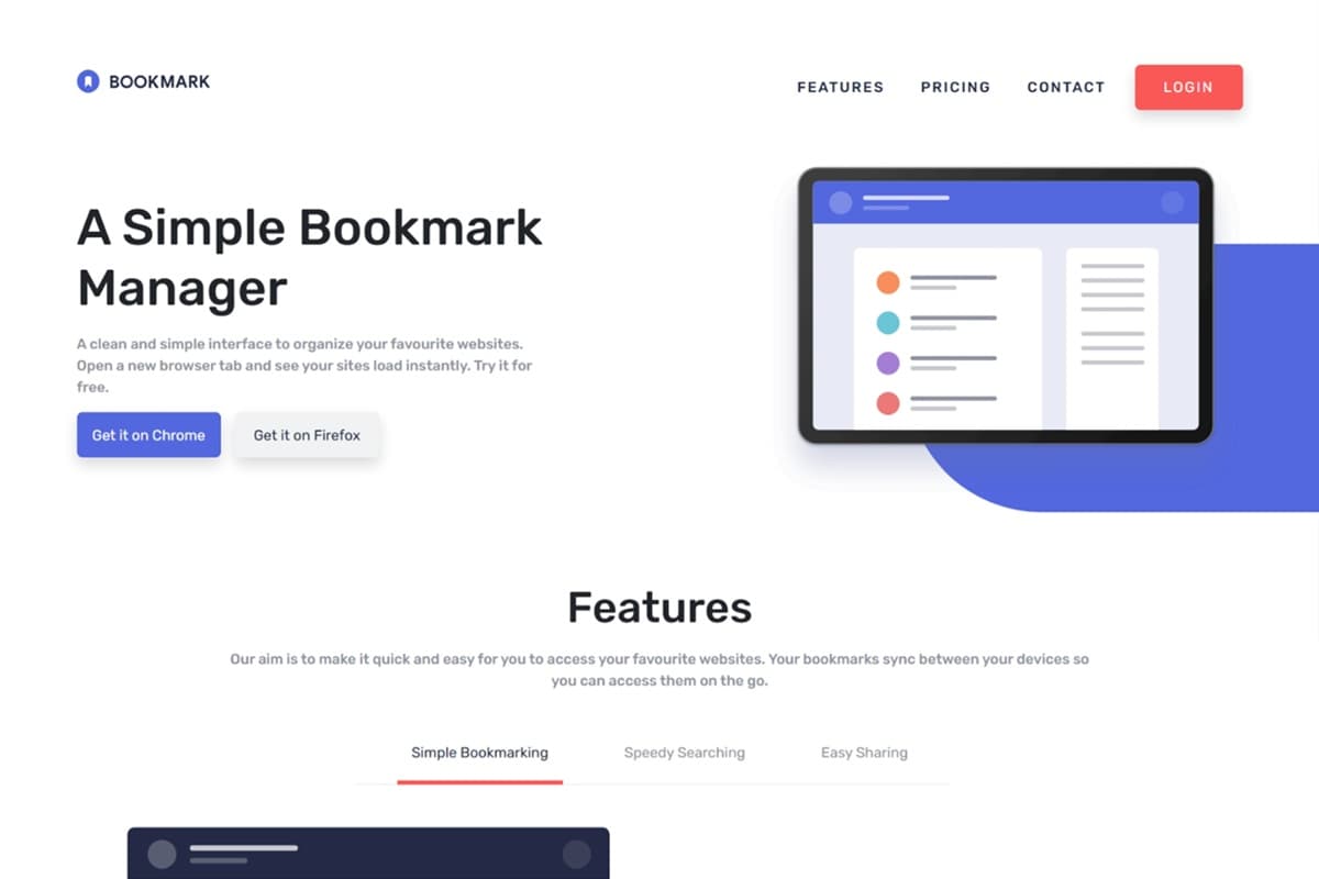 Bookmark landing page
