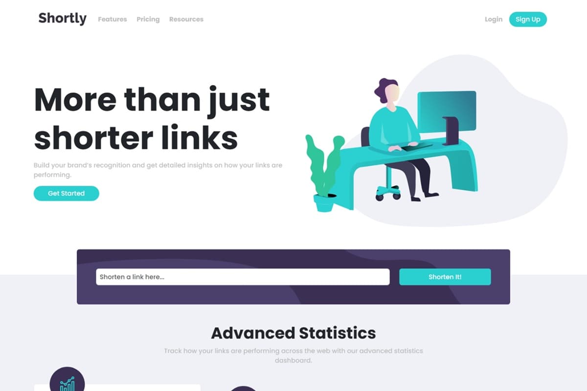 URL shortening API landing page