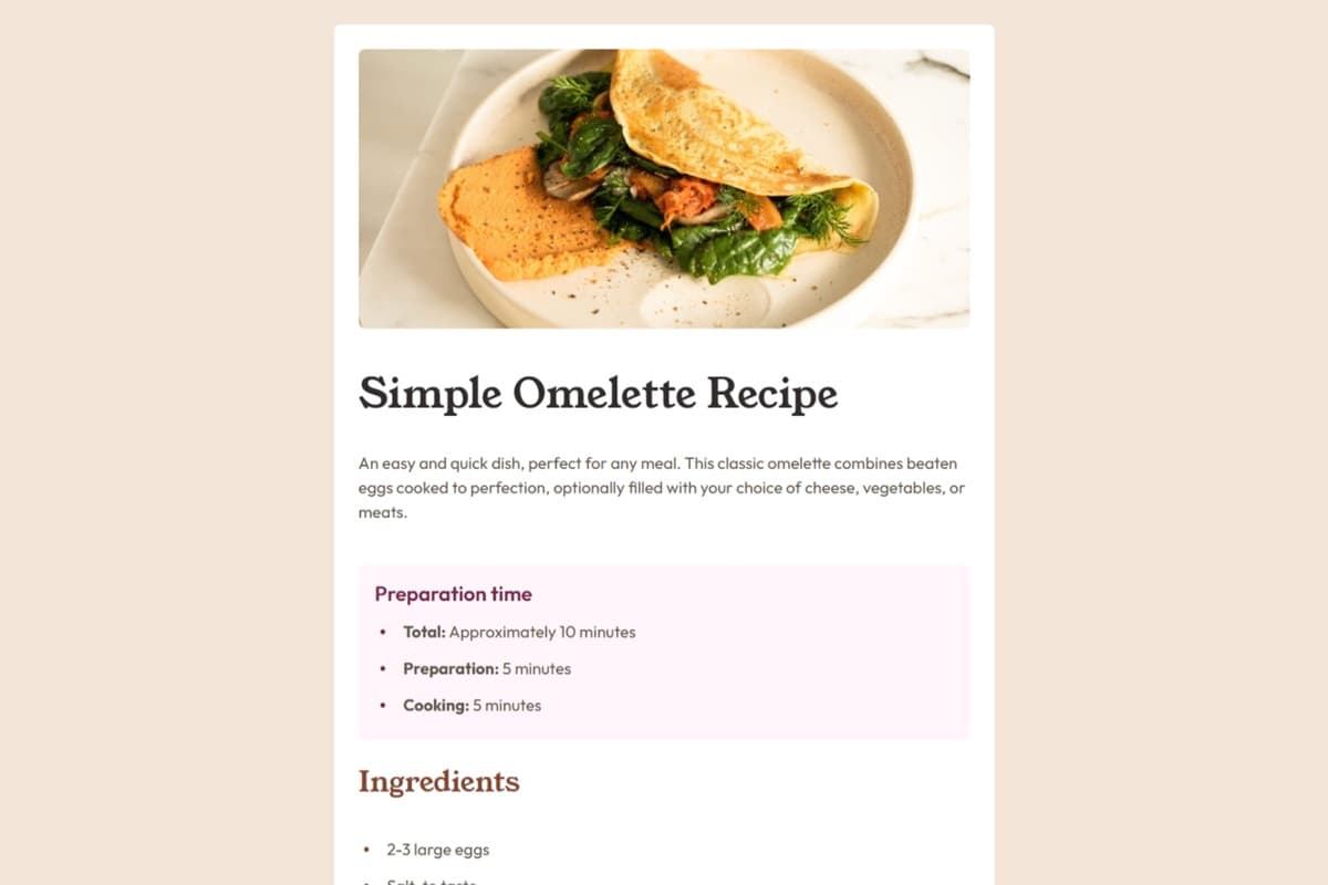 Recipe page