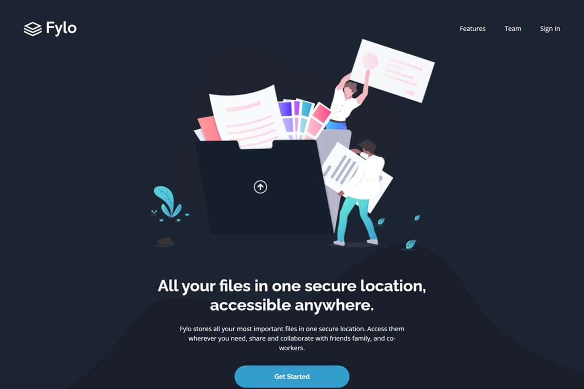 Fylo dark theme landing page