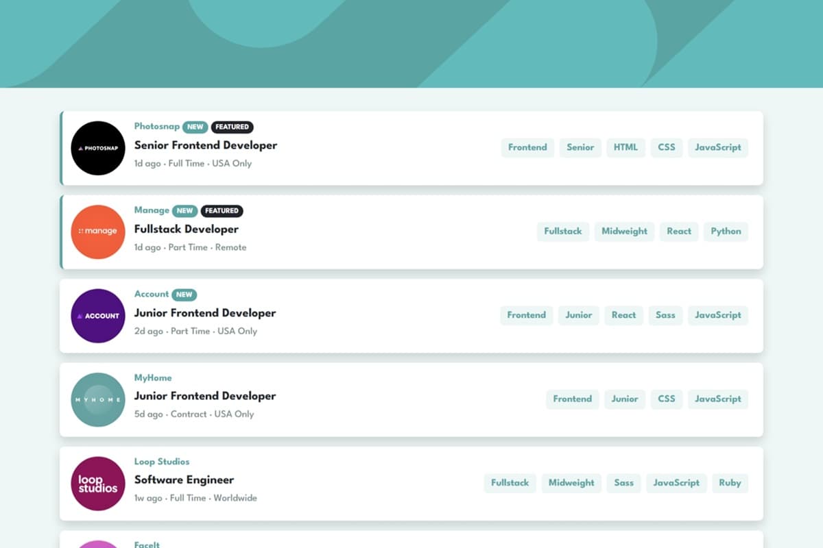 Job listings with filtering