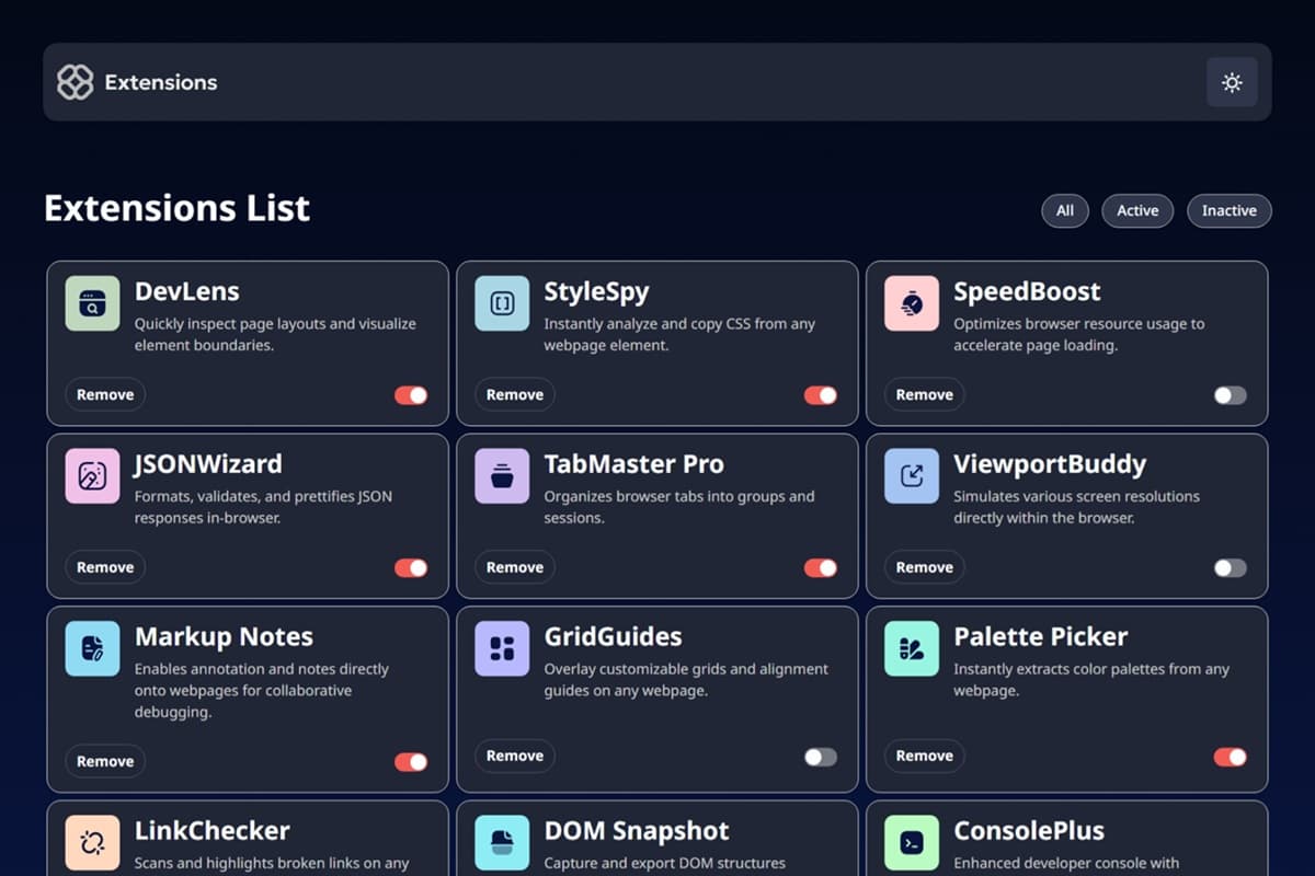 Browser extension manager UI