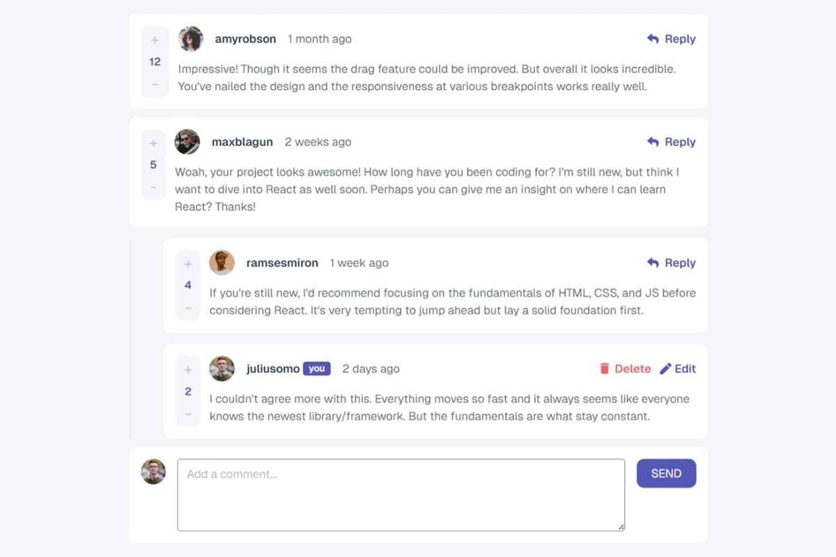 Interactive comments section