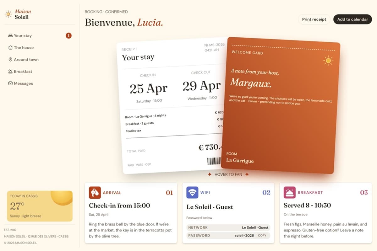 Hotel booking confirmation page